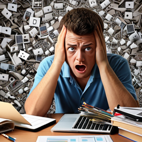 Home 11 ** A confused person overwhelmed by many digital tools, symbolizing the mistake of rushing into decisions without proper evaluation.
**