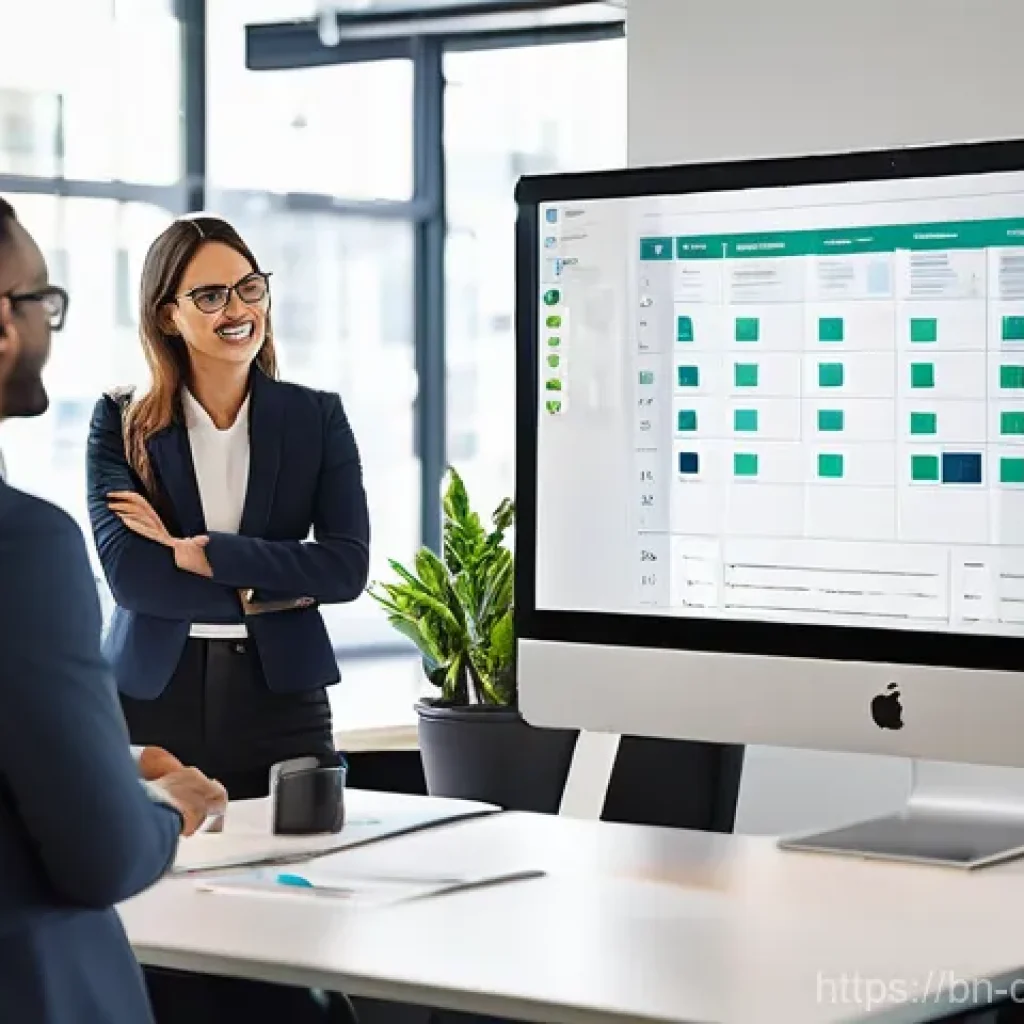 효율적인 업무 흐름을 위한 툴 조합 팁 - **Prompt:** A diverse group of young professionals, casually yet smartly dressed, actively collabora...