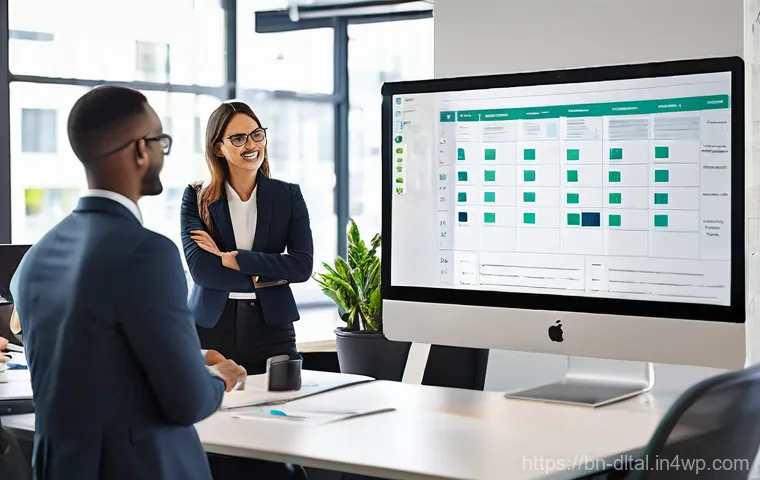 효율적인 업무 흐름을 위한 툴 조합 팁 - **Prompt:** A diverse group of young professionals, casually yet smartly dressed, actively collabora...