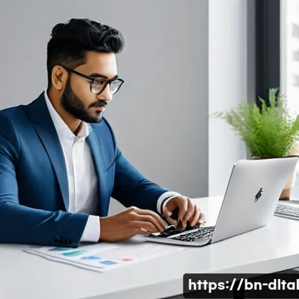 생산성 향상을 위한 툴 통합 전략 - A modern workspace scene featuring a Bengali professional using multiple digital tools on sleek comp...