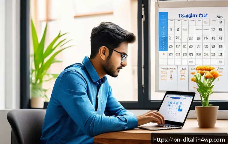 디지털 도구를 통한 시간 절약 전략 - A modern workspace scene featuring a Bengali professional using Google Calendar on a sleek laptop an...